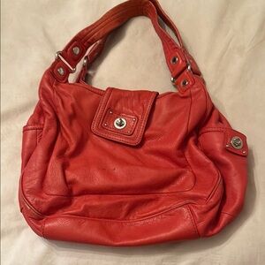 Red Pebbled Leather Shoulder Bag with Turnlock Closure